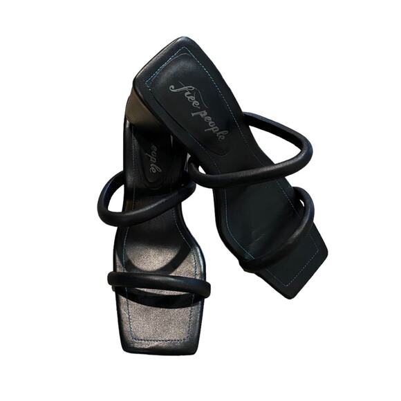 Free People Black Parker Double Strap Heel Sandal Sz 6.5 NWT - Picture 2 of 12